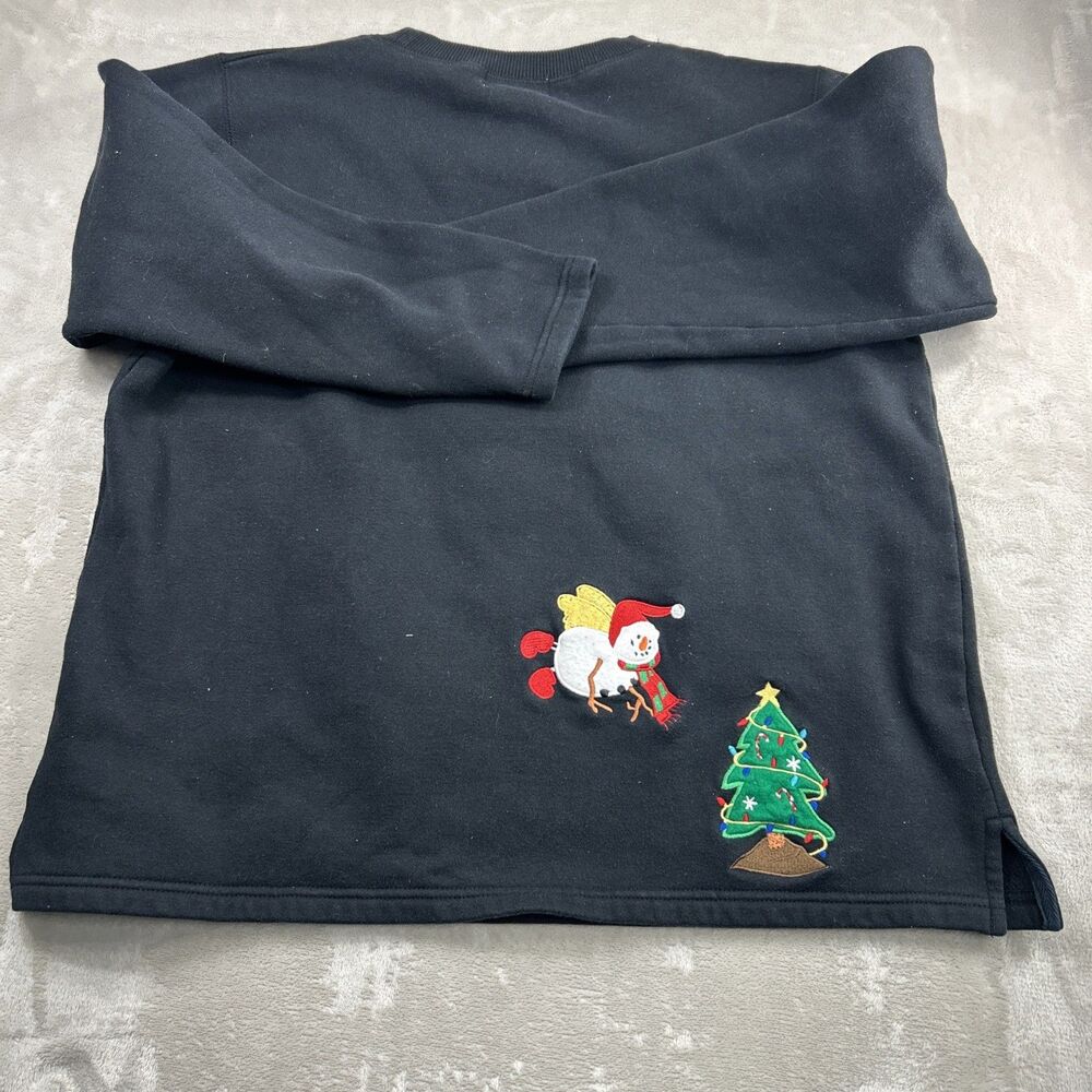 Quaker Factory Sweatshirt Womens Large Black Snowman Christmas Tree Embroidery - Picture 6 of 6